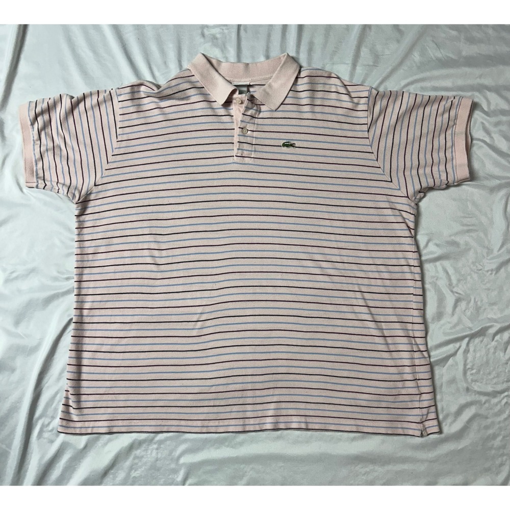 Lacoste Mens Size 11 Pink Striped Short Sleeve Pique Polo Shirt Big & Tall